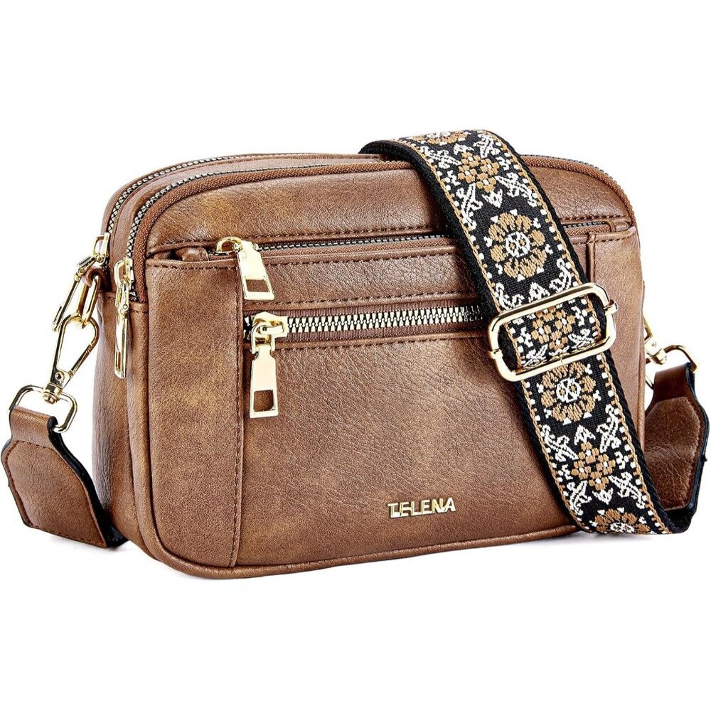 Telena Women Brown Trendy Vegan Leather Shoulder Handbags With Adjustable Strap